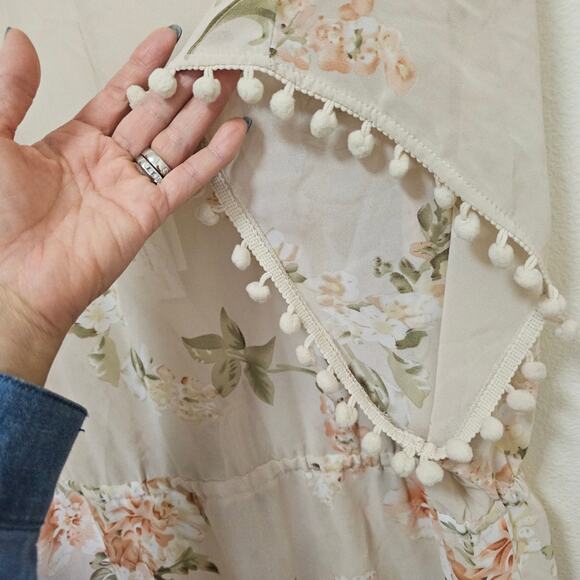 Belle Poque NWT Sm Swimsuit cover w Mini PomPom sleeve n bottom. Boho. Romantic - Picture 10 of 14